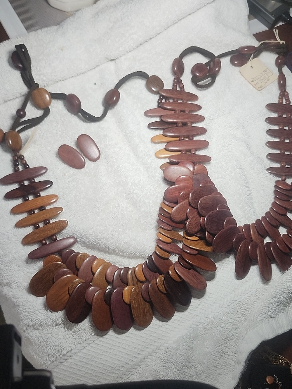 Handcrafted Multi-Tone Wooden Necklace — Brown & Tan